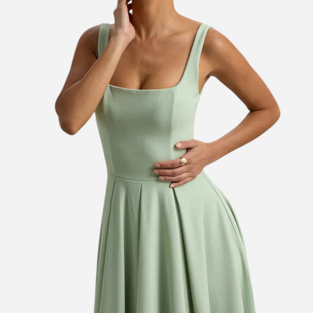 Monvaline | Women’s Strappy Volume-Hem Midi Dress