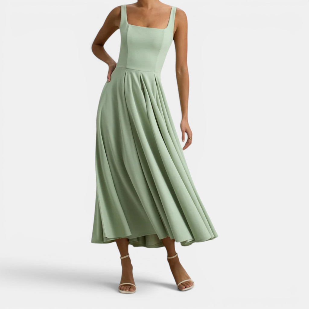 Monvaline | Women’s Strappy Volume-Hem Midi Dress