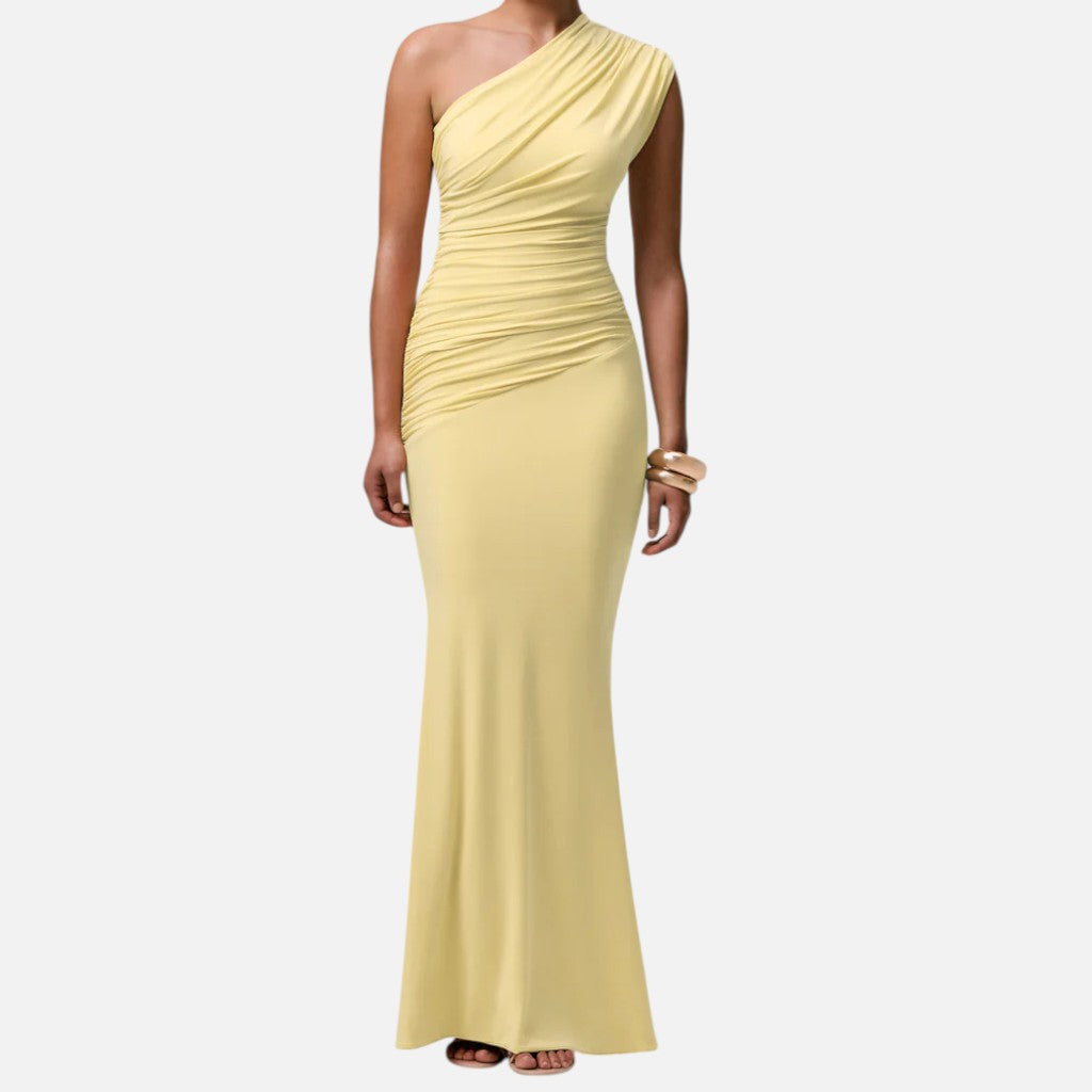 Monvaline | Women’s Draped Asymmetric Maxi Dress