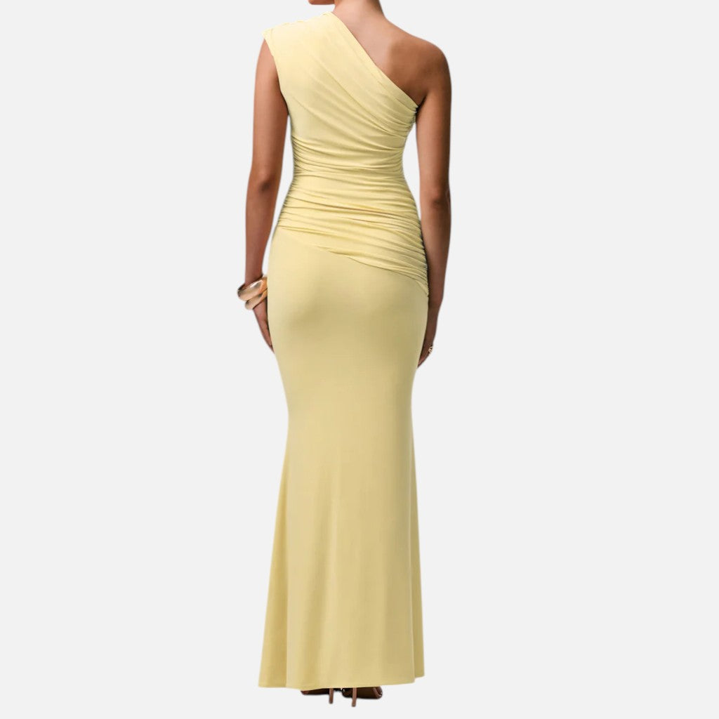 Monvaline | Women’s Draped Asymmetric Maxi Dress