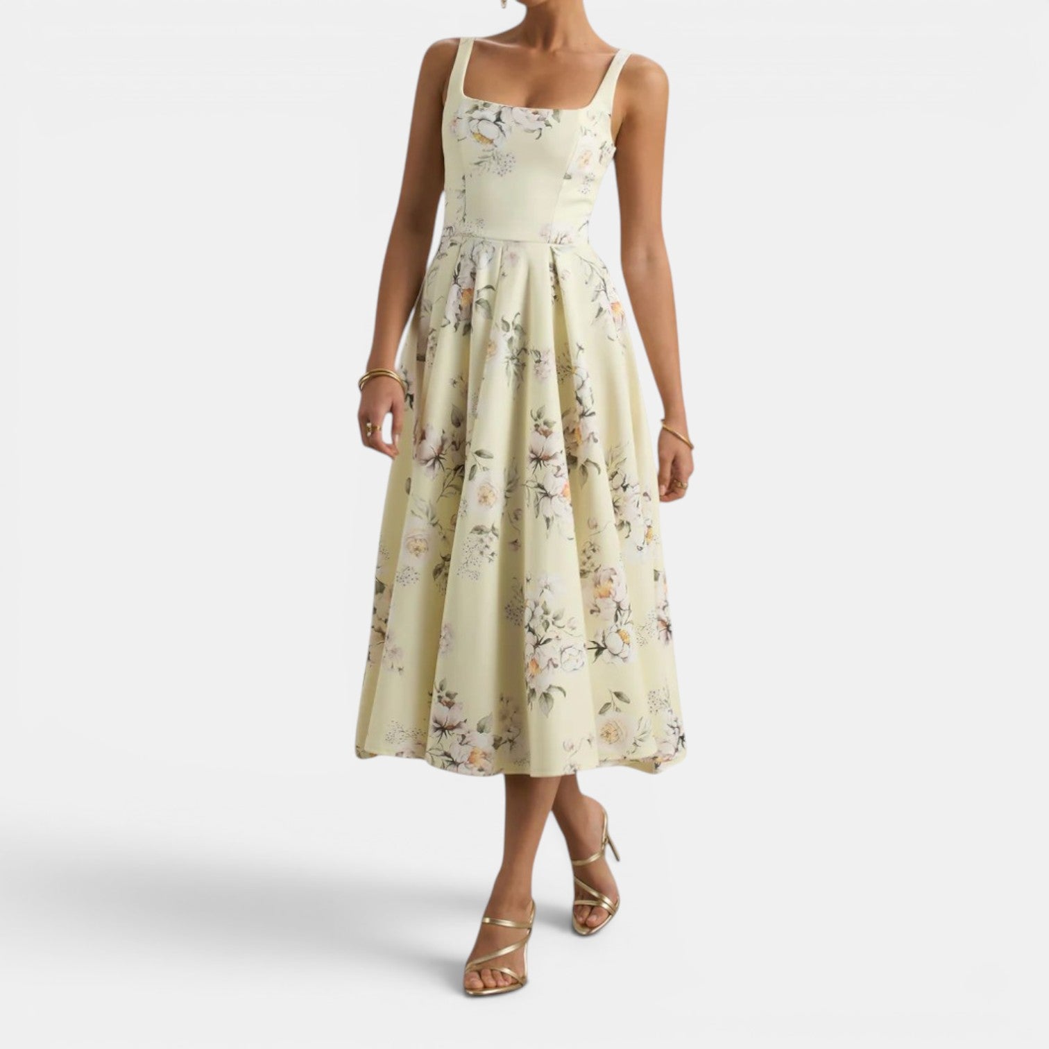 Monvaline | Women’s Strappy Volume-Hem Midi Dress