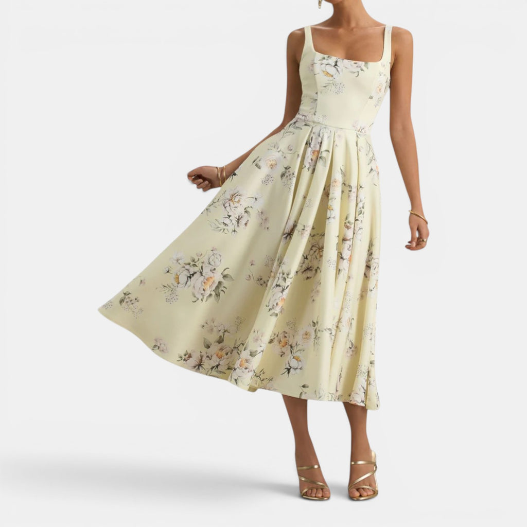 Monvaline | Women’s Strappy Volume-Hem Midi Dress