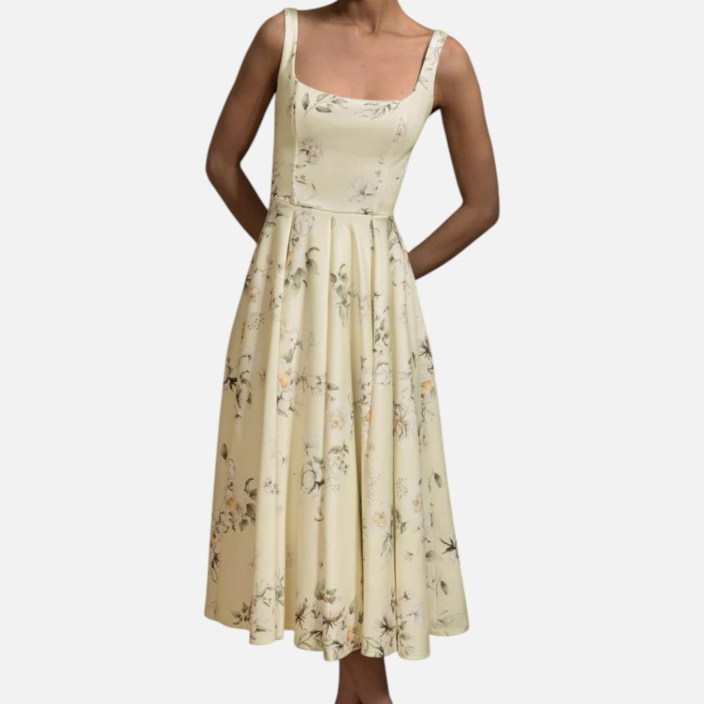 Monvaline | Women’s Strappy Volume-Hem Midi Dress