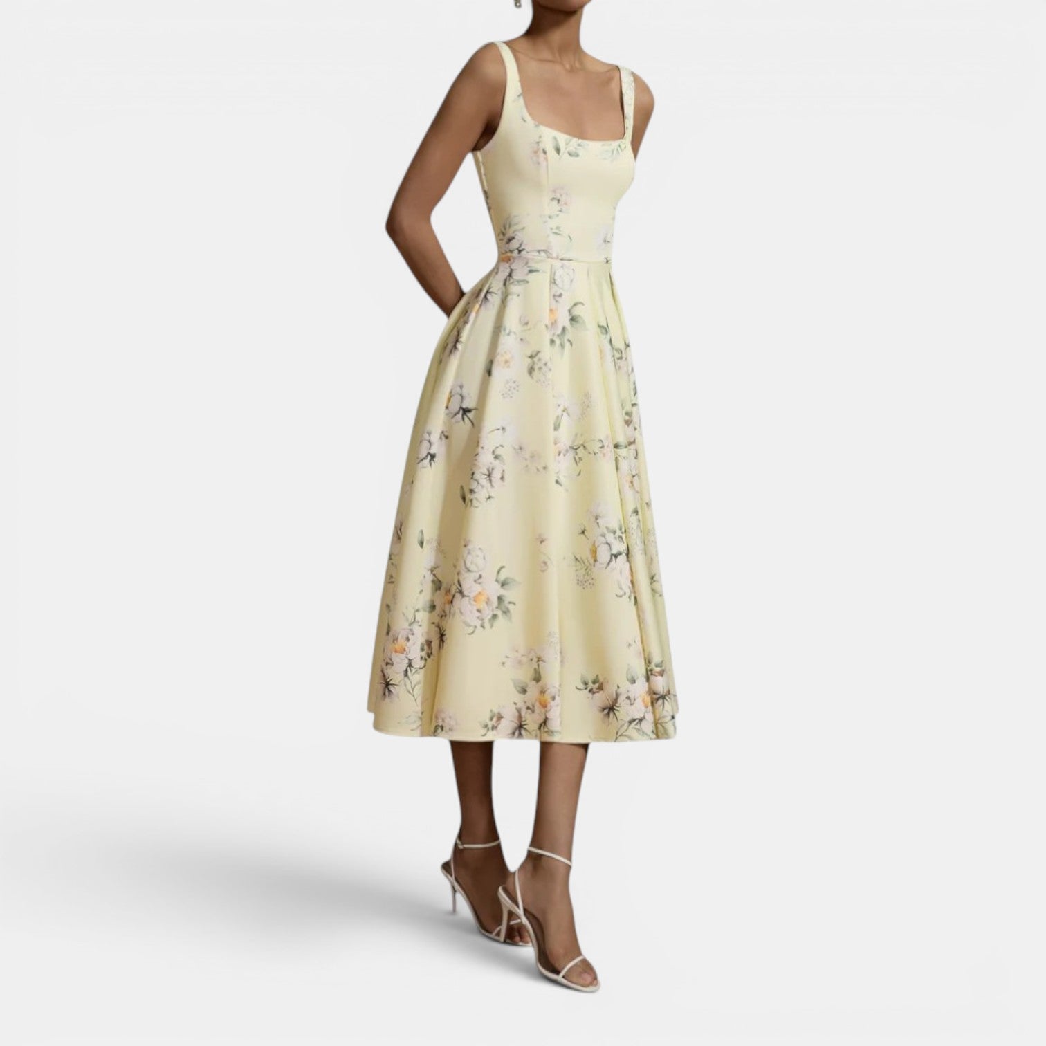 Monvaline | Women’s Strappy Volume-Hem Midi Dress