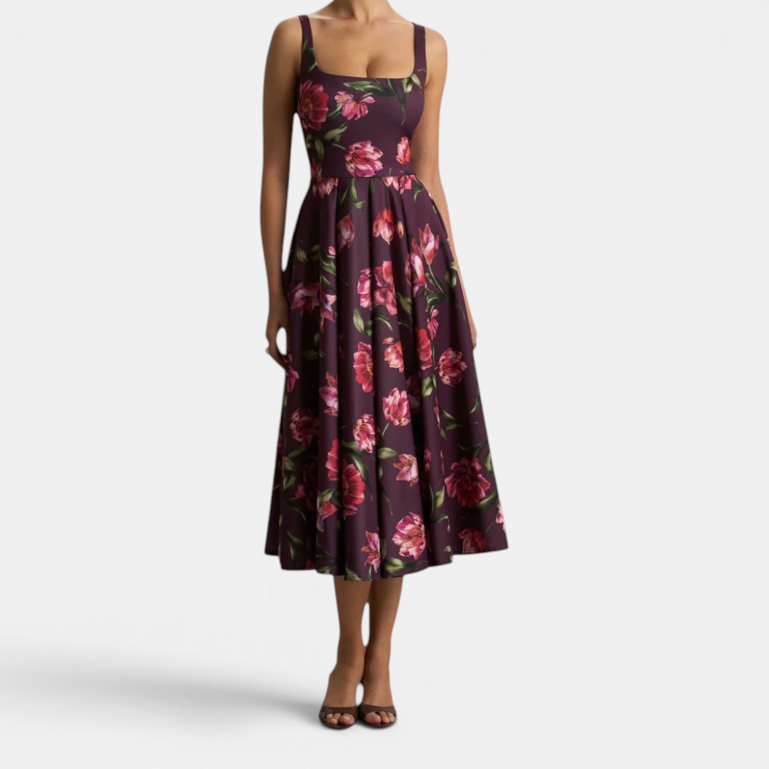 Monvaline | Women’s Strappy Volume-Hem Midi Dress