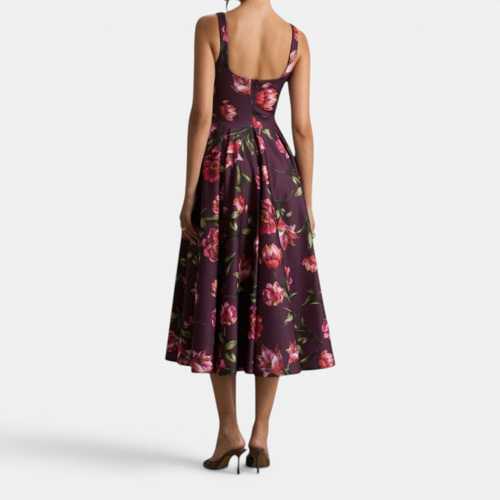 Monvaline | Women’s Strappy Volume-Hem Midi Dress