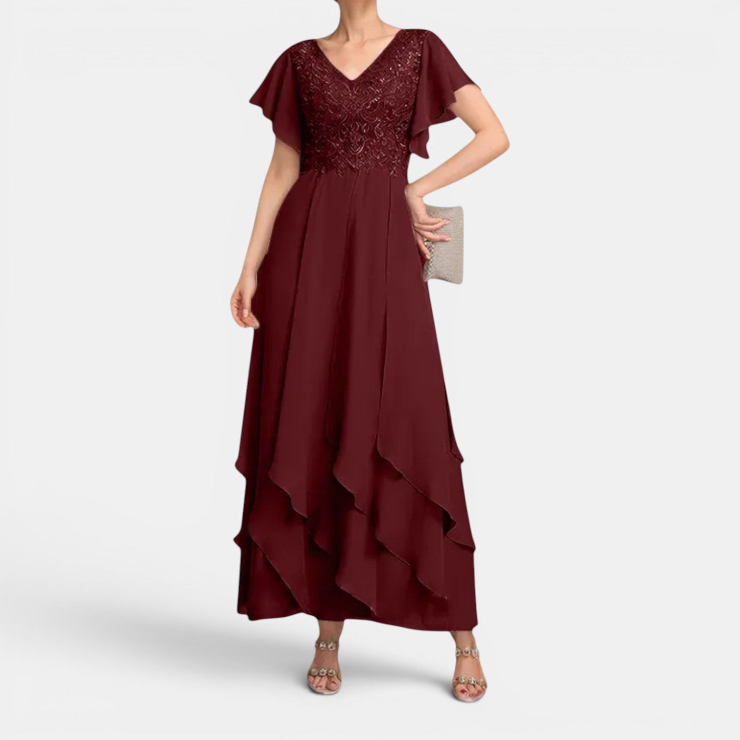 Monvaline | Women’s Lace Chiffon Occasion Dress
