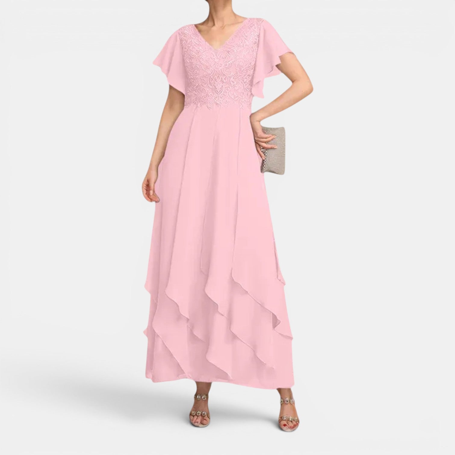 Monvaline | Women’s Lace Chiffon Occasion Dress
