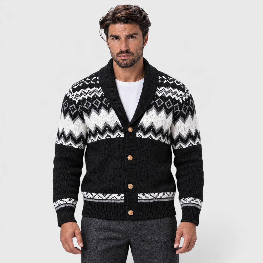 Monvaline | Men's Geometric Knit Cardigan Regular Fit