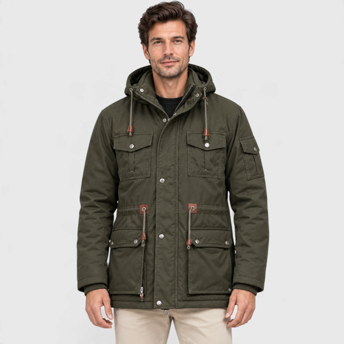 Monvaline | Men’s Fleece-Lined Thickened Windbreaker – Hooded Multi-Pocket Outdoor Jacket