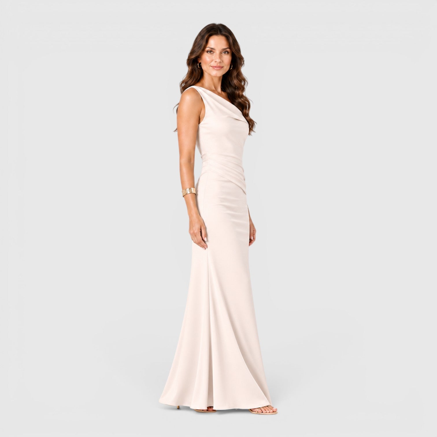 Monvaline | Women's Satin One-Shoulder Elegant Evening Dress