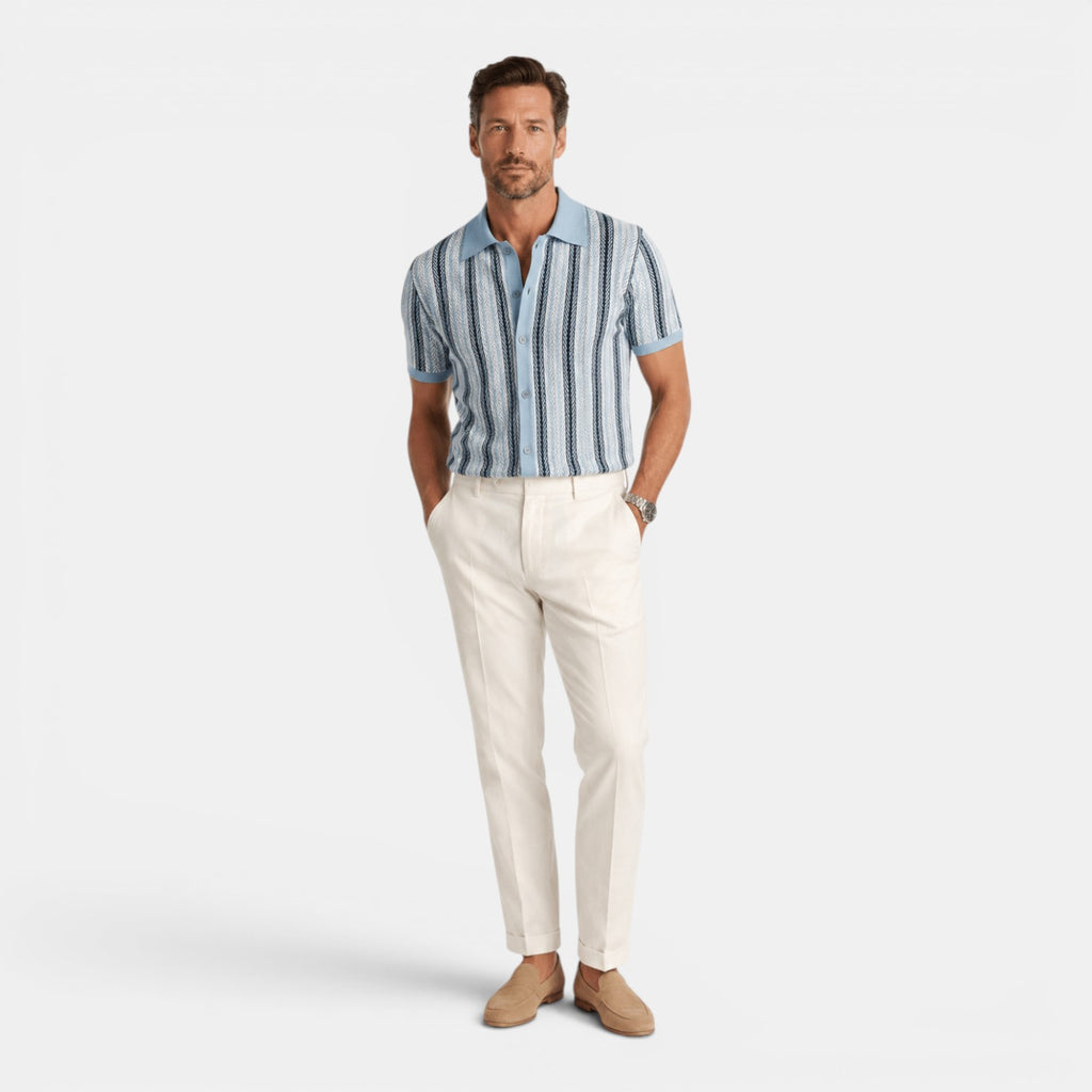 Monvaline | Men's Striped Knit Polo Shirt Smart Casual Summer Wear
