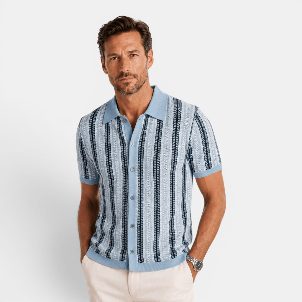 Monvaline | Men's Striped Knit Polo Shirt Smart Casual Summer Wear