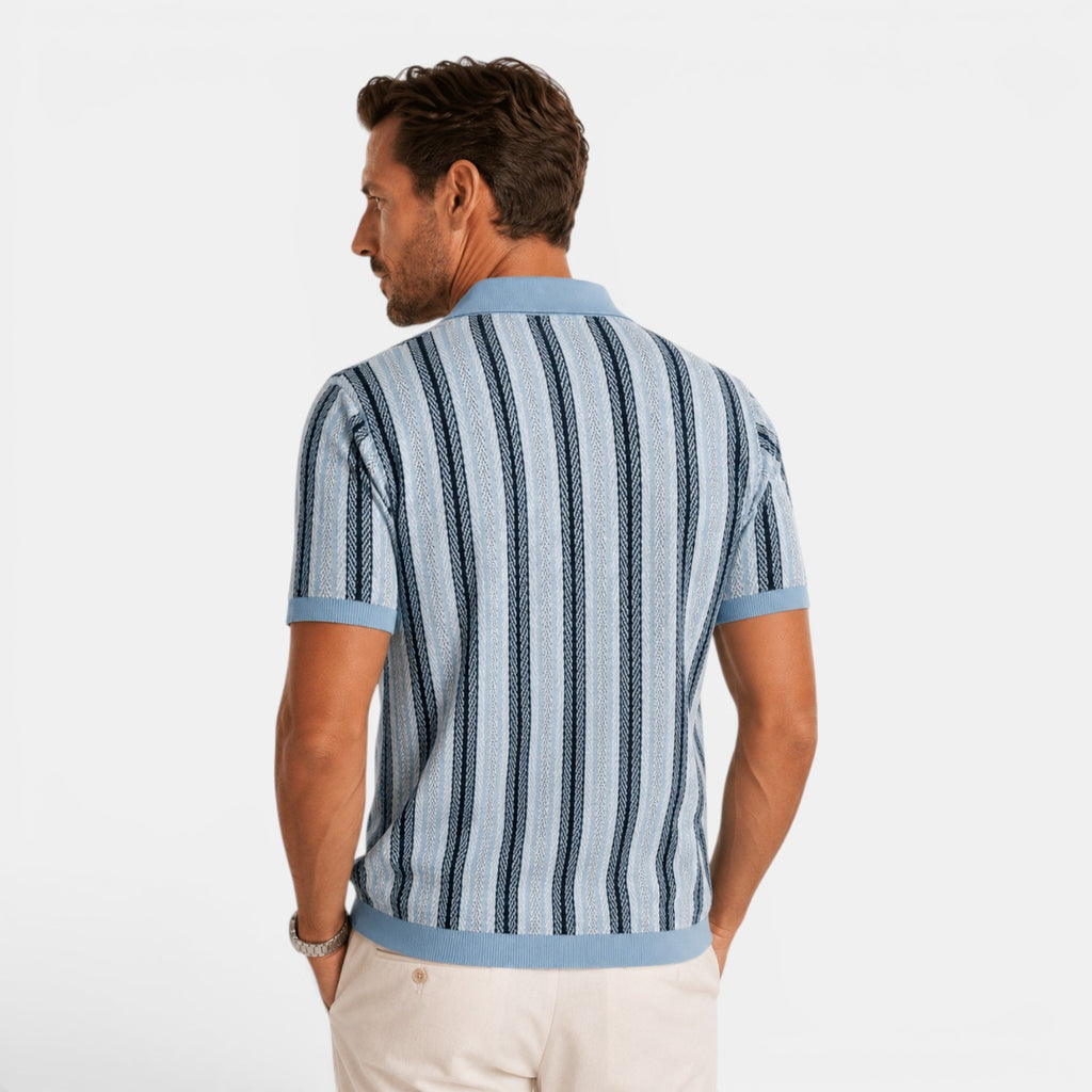 Monvaline | Men's Striped Knit Polo Shirt Smart Casual Summer Wear