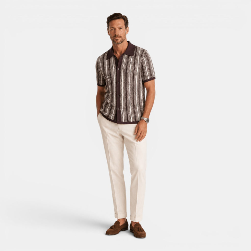 Monvaline | Men's Striped Knit Polo Shirt Smart Casual Summer Wear