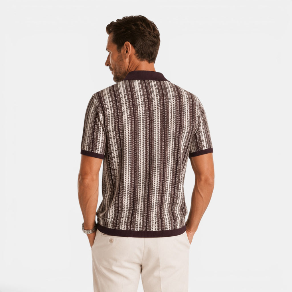 Monvaline | Men's Striped Knit Polo Shirt Smart Casual Summer Wear
