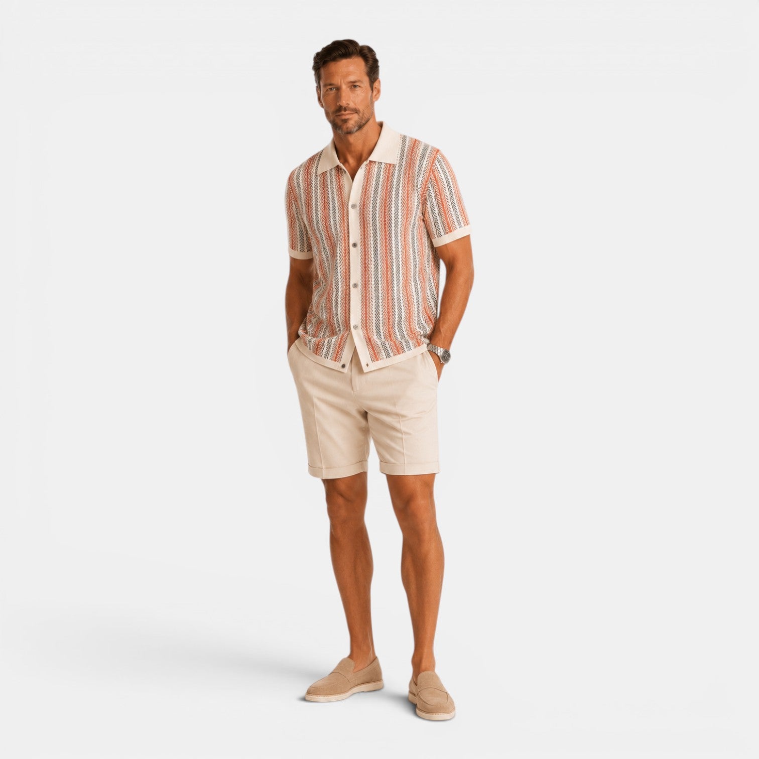 Monvaline | Men's Striped Knit Polo Shirt Smart Casual Summer Wear