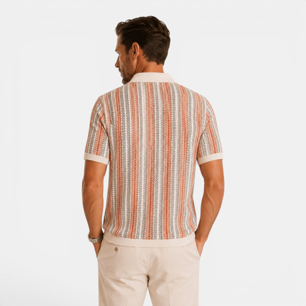 Monvaline | Men's Striped Knit Polo Shirt Smart Casual Summer Wear