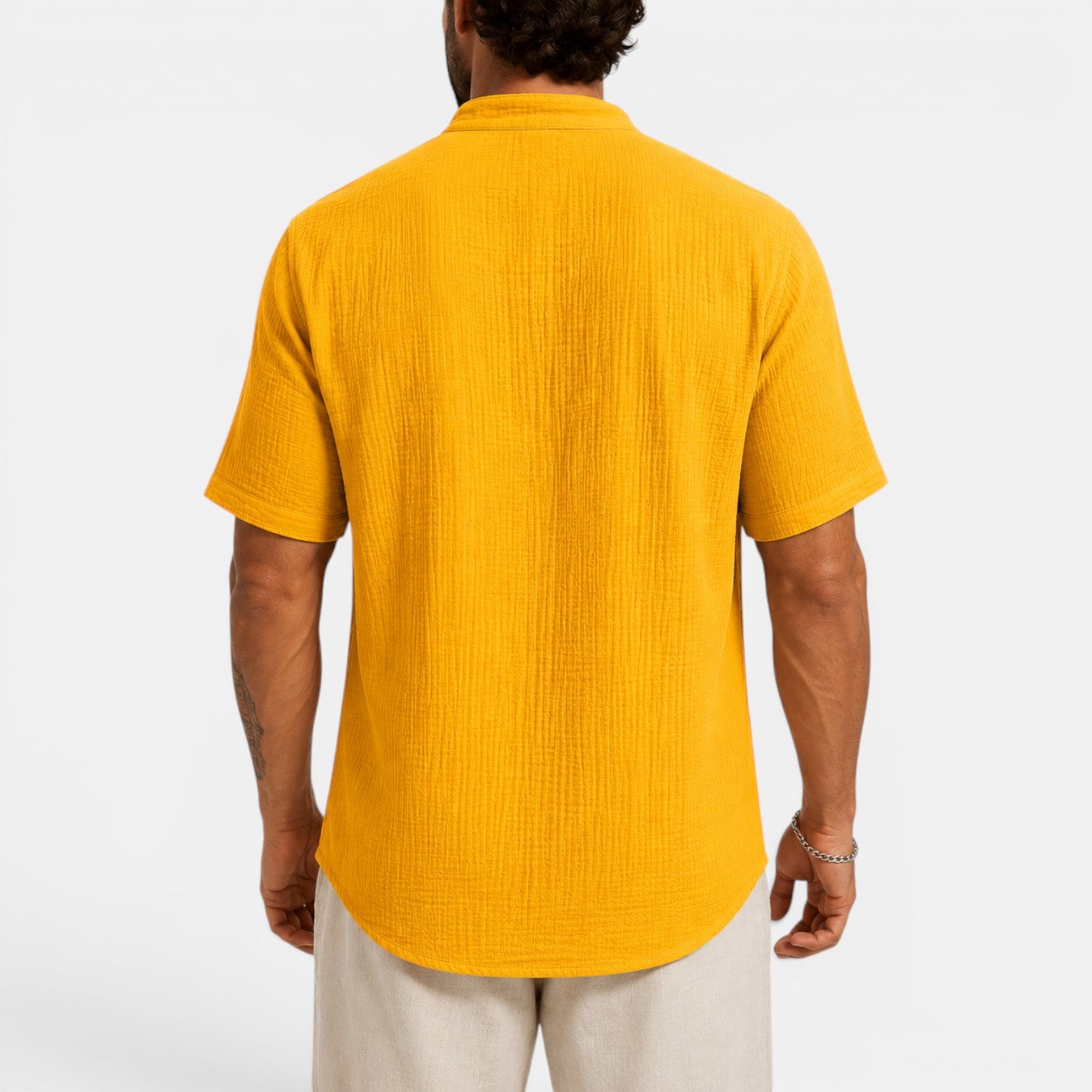 Monvaline | Men’s Lightweight Summer Shirt – Textured Stand Collar