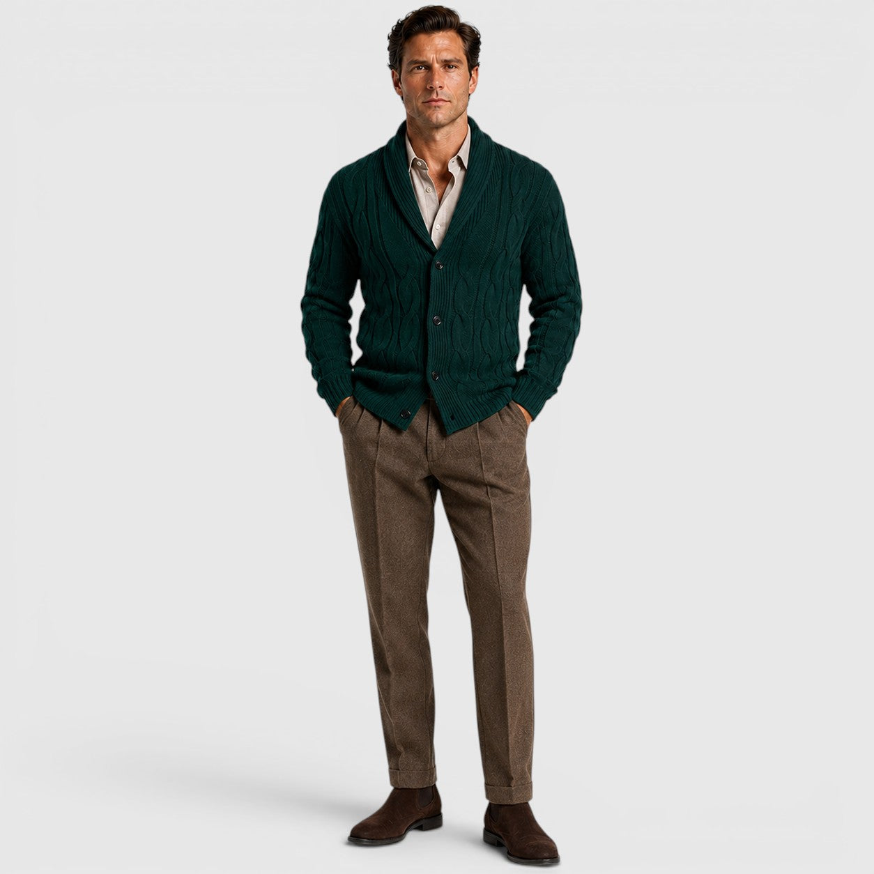 Monvaline | Men's Long Sleeve Relaxed Fit Chenille Knit Cardigan