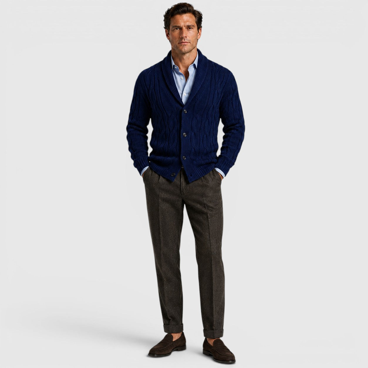 Monvaline | Men's Long Sleeve Relaxed Fit Chenille Knit Cardigan