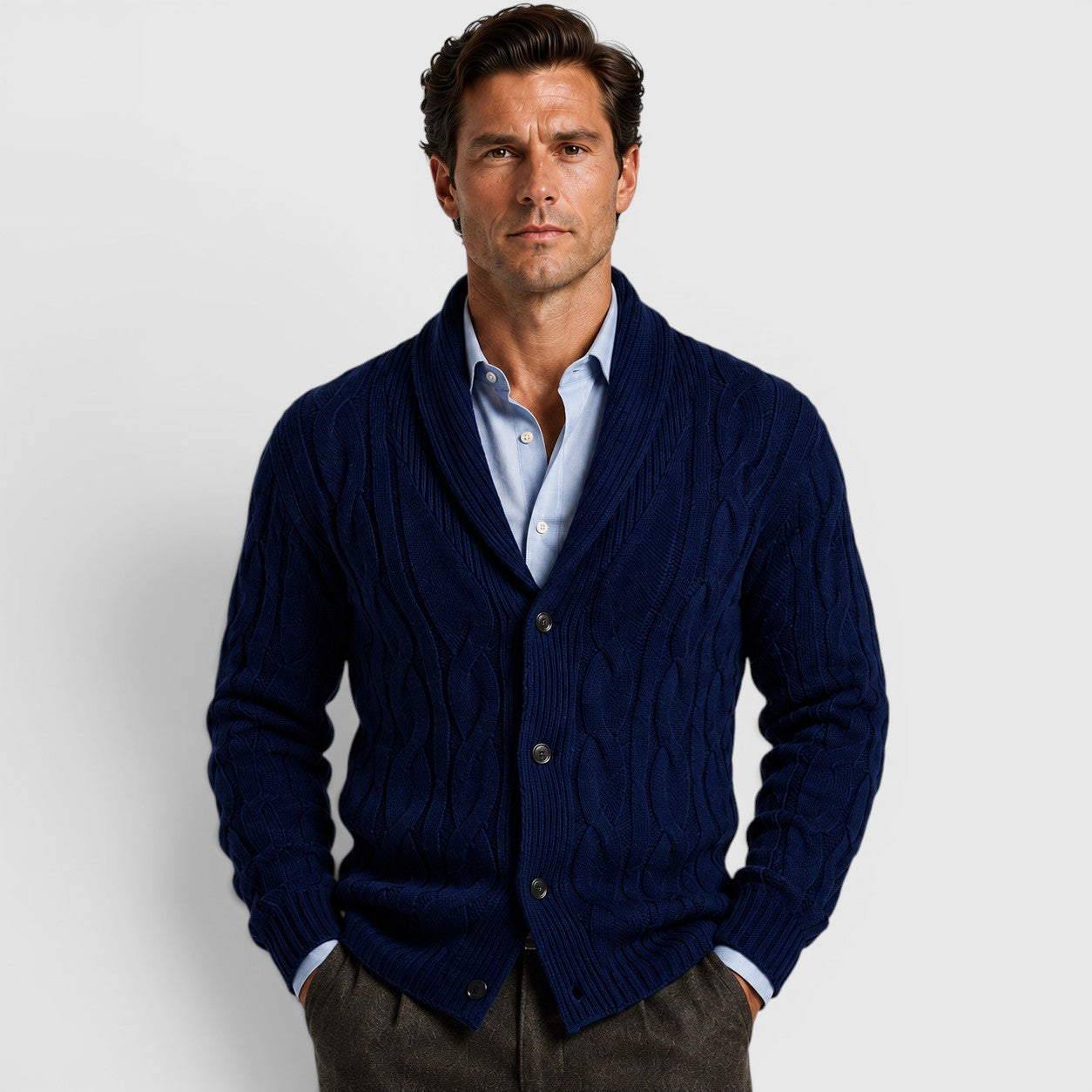 Monvaline | Men's Long Sleeve Relaxed Fit Chenille Knit Cardigan