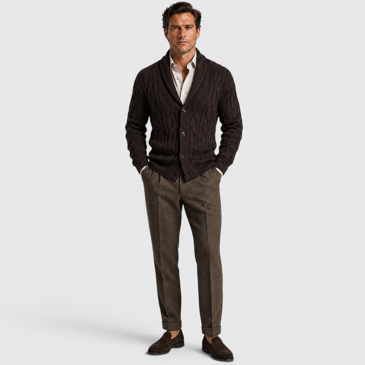 Monvaline | Men's Long Sleeve Relaxed Fit Chenille Knit Cardigan
