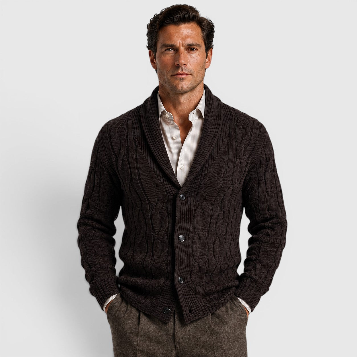 Monvaline | Men's Long Sleeve Relaxed Fit Chenille Knit Cardigan