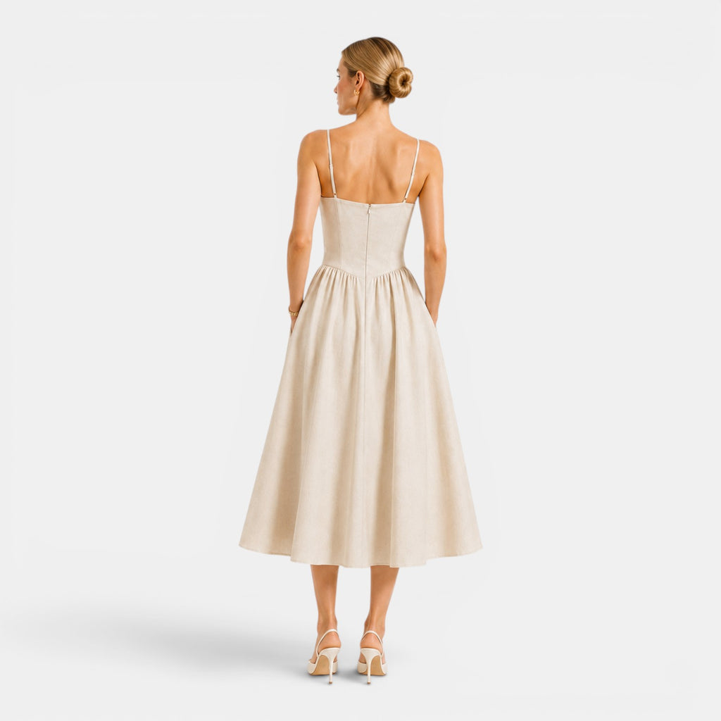 Monvaline | Women's Cotton Midi Dress Breathable Comfort High Waist Fit