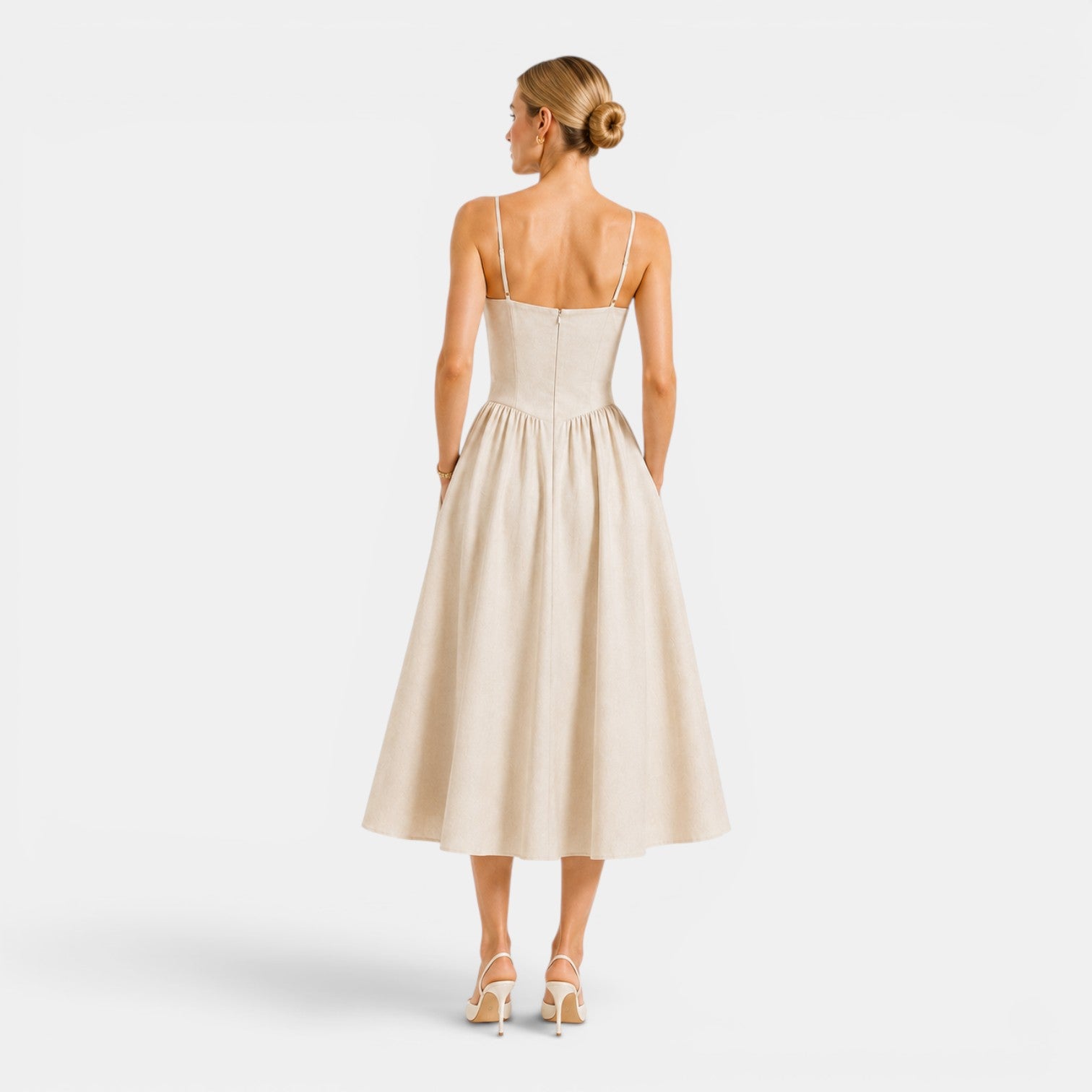 Monvaline | Women's Cotton Midi Dress Breathable Comfort High Waist Fit