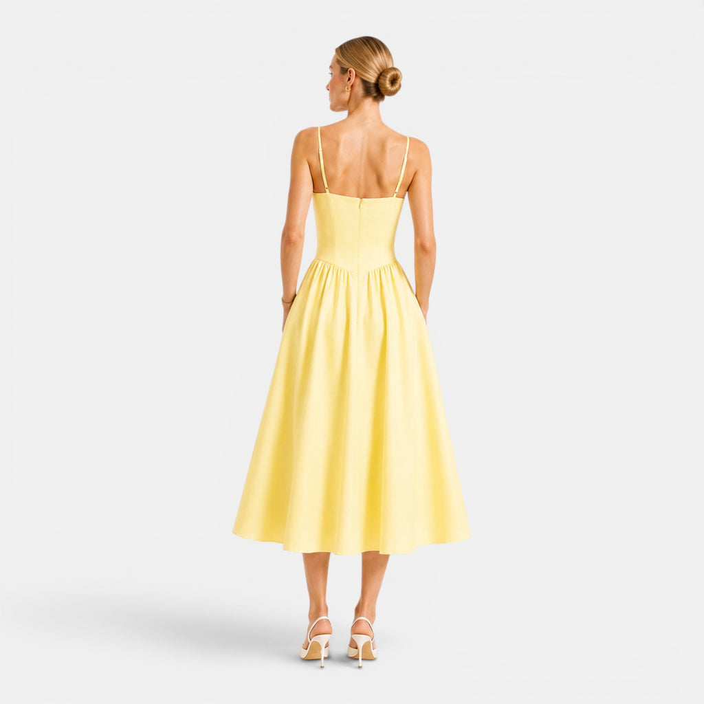Monvaline | Women's Cotton Midi Dress Breathable Comfort High Waist Fit
