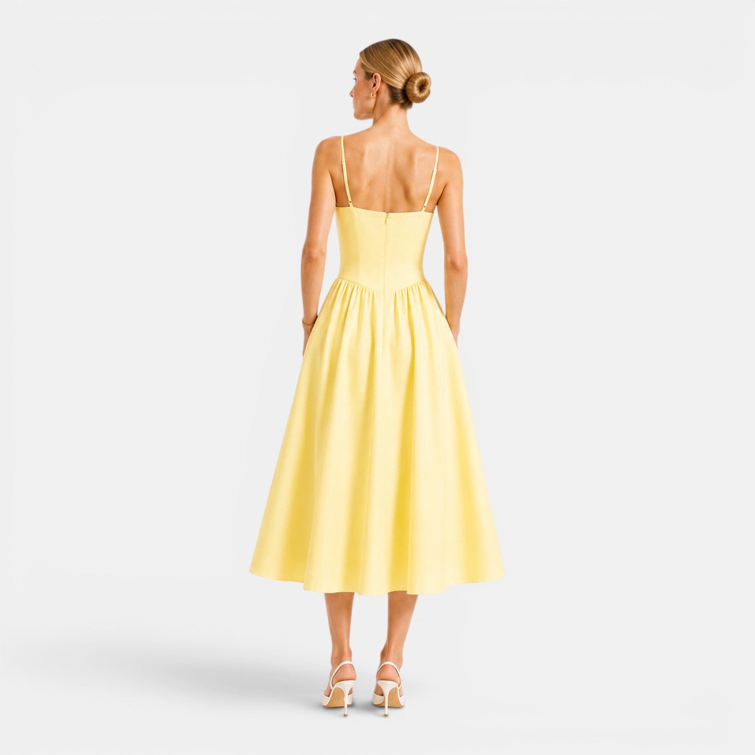 Monvaline | Women's Cotton Midi Dress Breathable Comfort High Waist Fit
