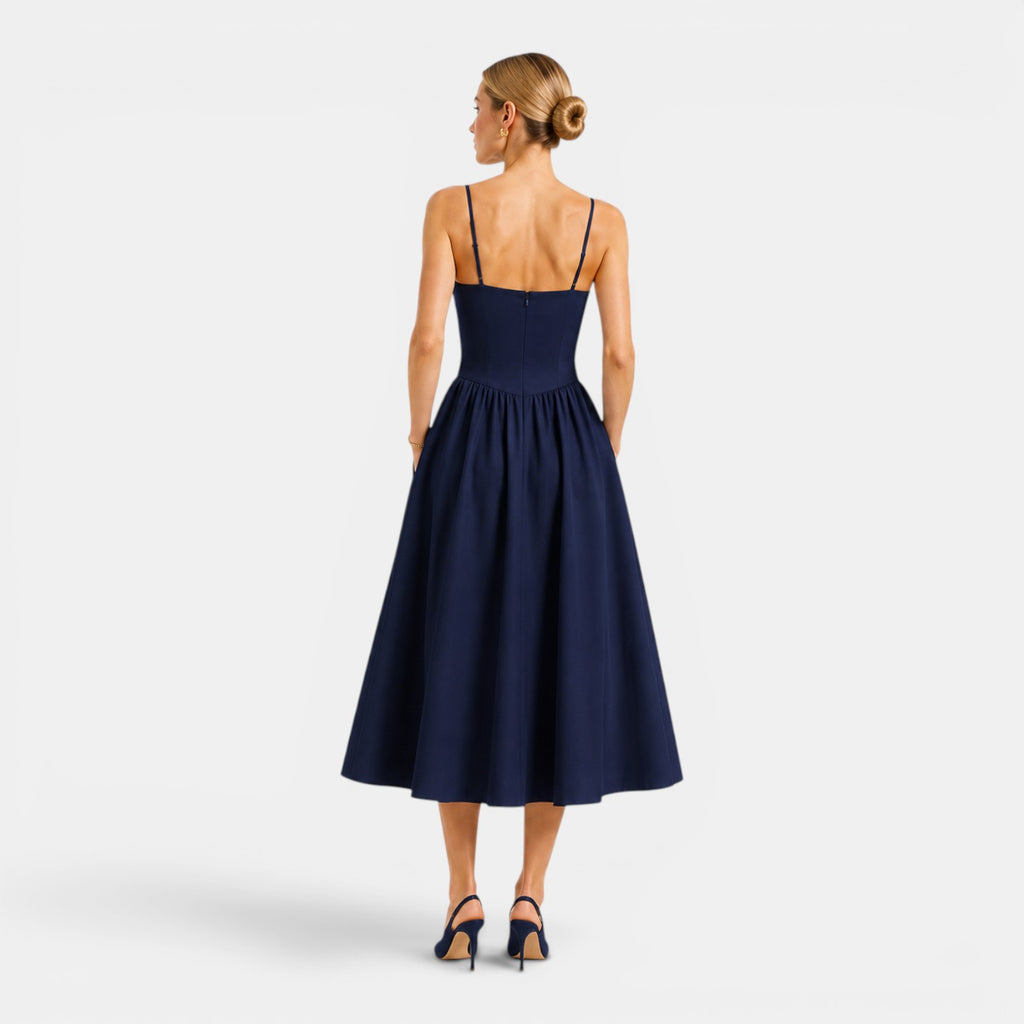 Monvaline | Women's Cotton Midi Dress Breathable Comfort High Waist Fit