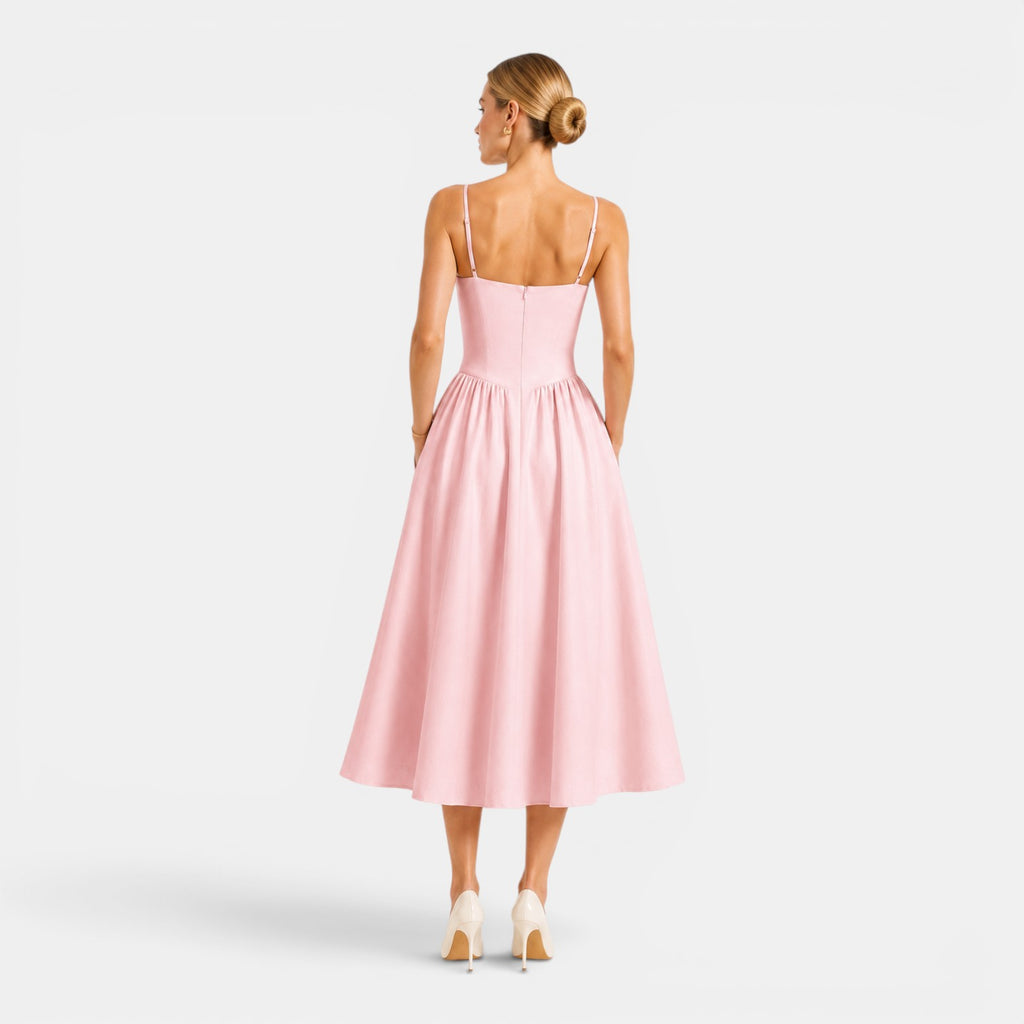 Monvaline | Women's Cotton Midi Dress Breathable Comfort High Waist Fit