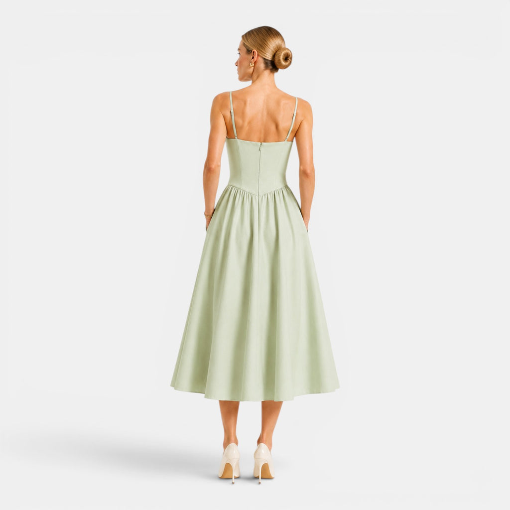 Monvaline | Women's Cotton Midi Dress Breathable Comfort High Waist Fit
