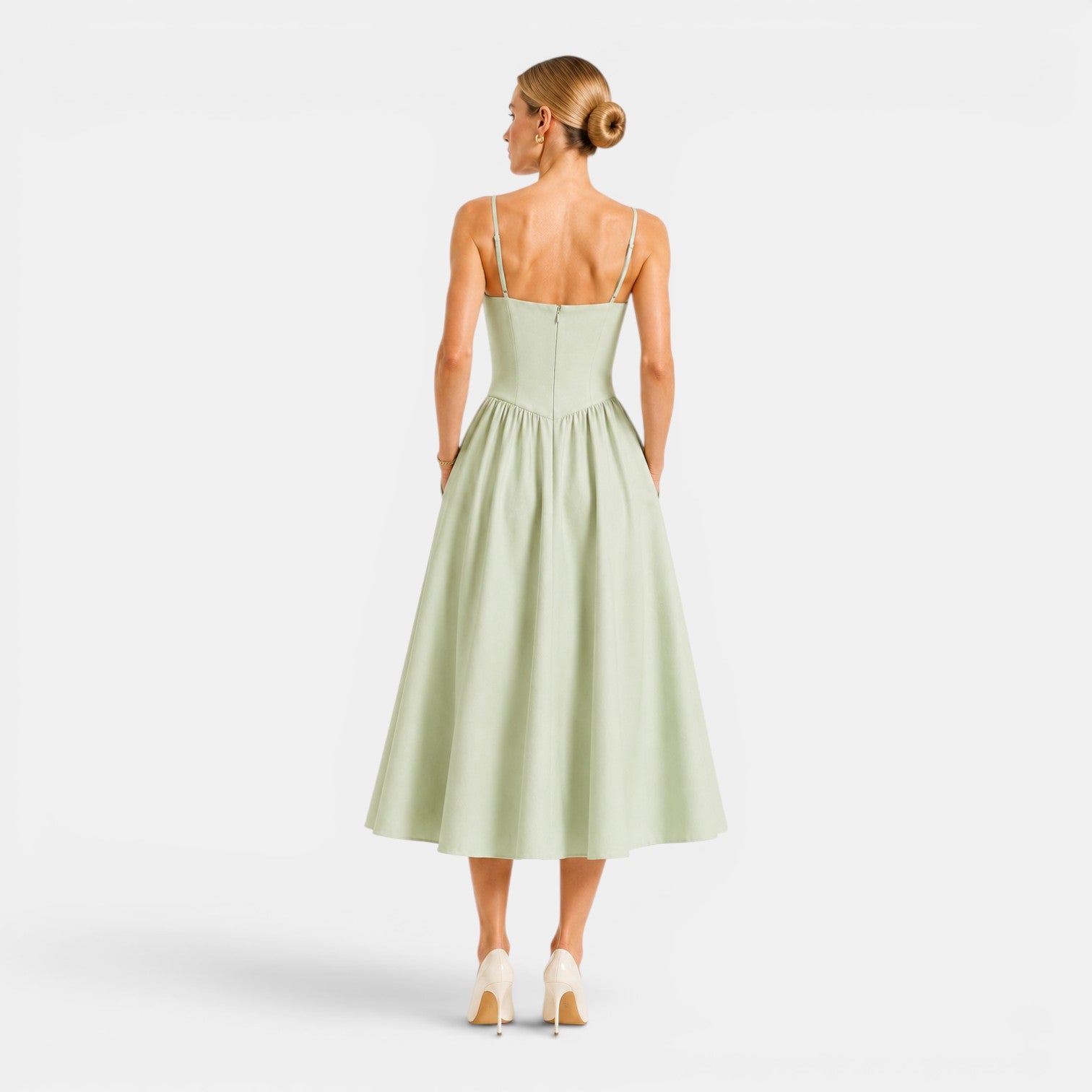 Monvaline | Women's Cotton Midi Dress Breathable Comfort High Waist Fit