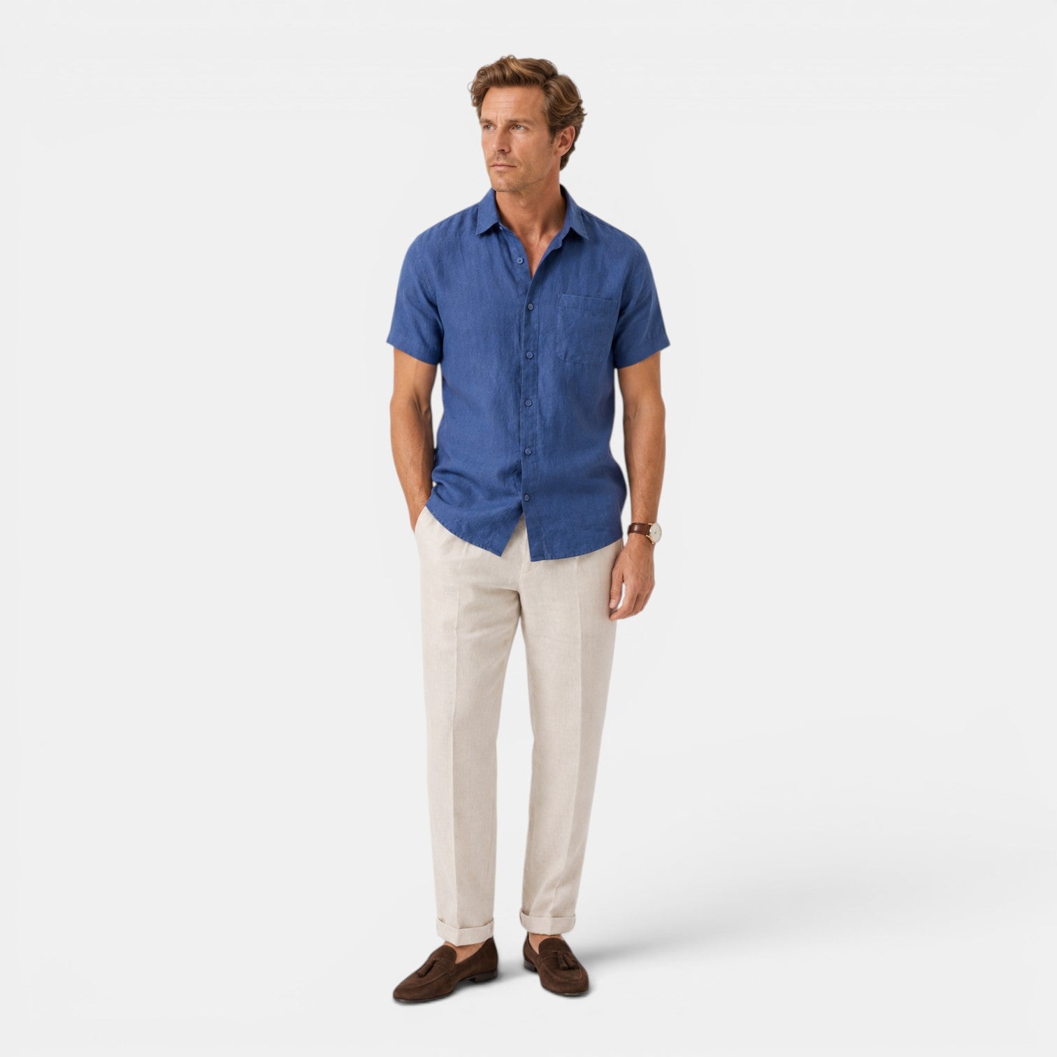 Monvaline | Men’s Linen Shirt for Summer Lightweight Short Sleeve