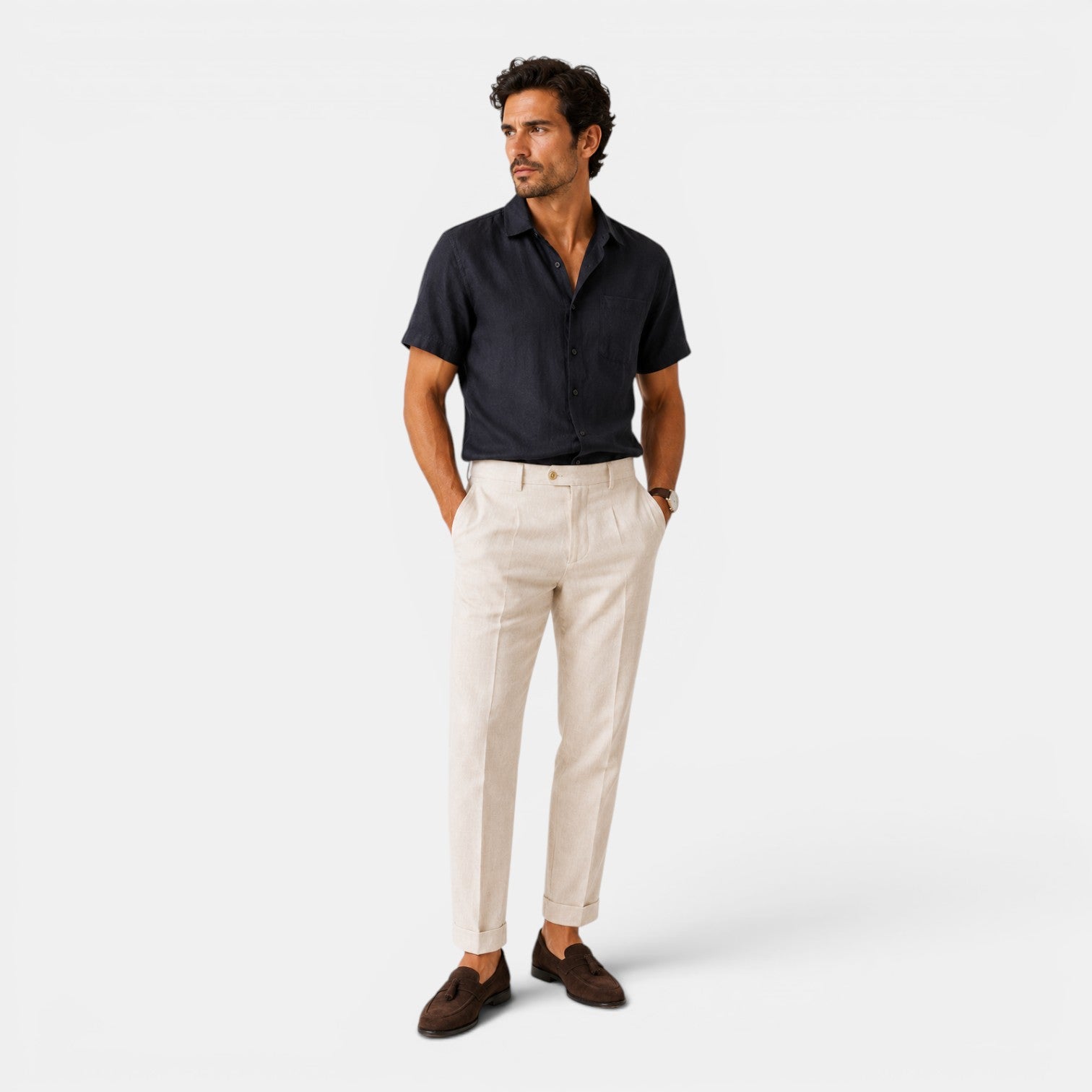 Monvaline | Men’s Linen Shirt for Summer Lightweight Short Sleeve