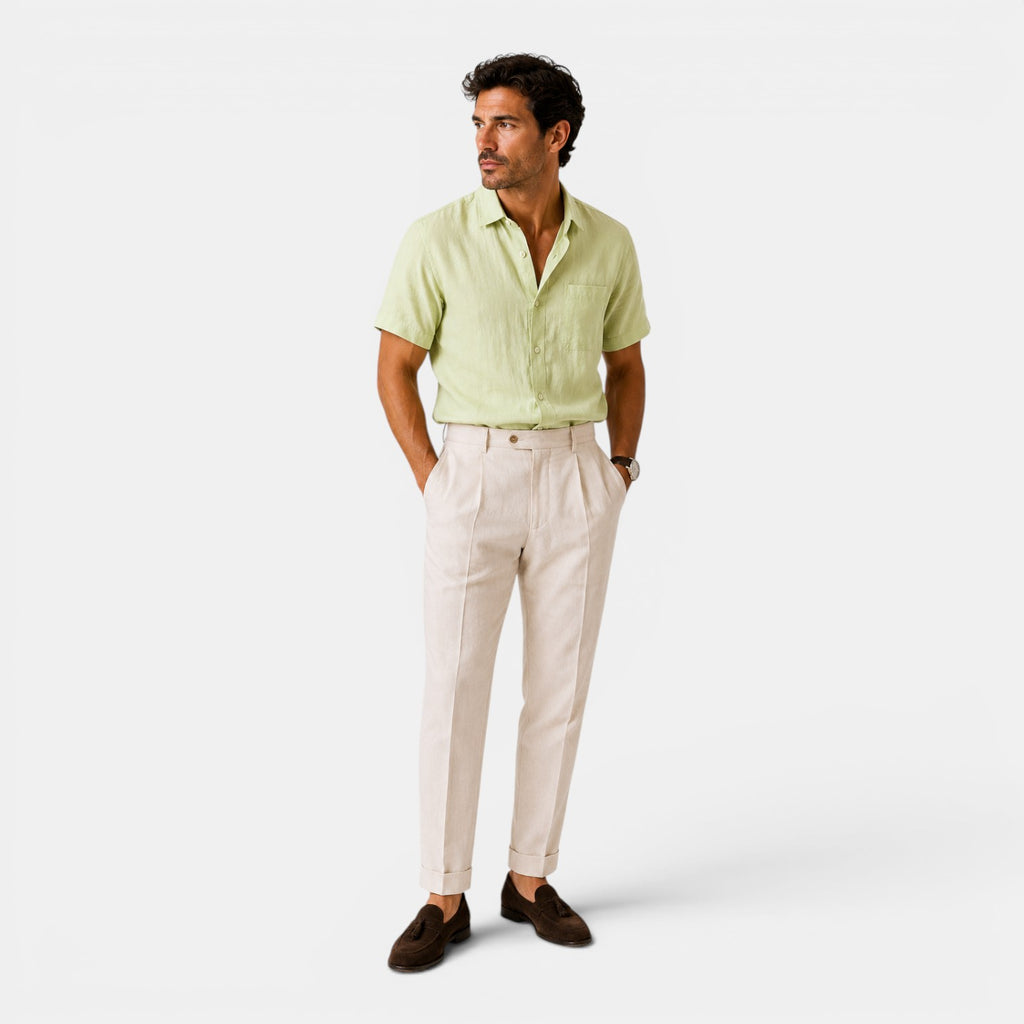 Monvaline | Men’s Linen Shirt for Summer Lightweight Short Sleeve