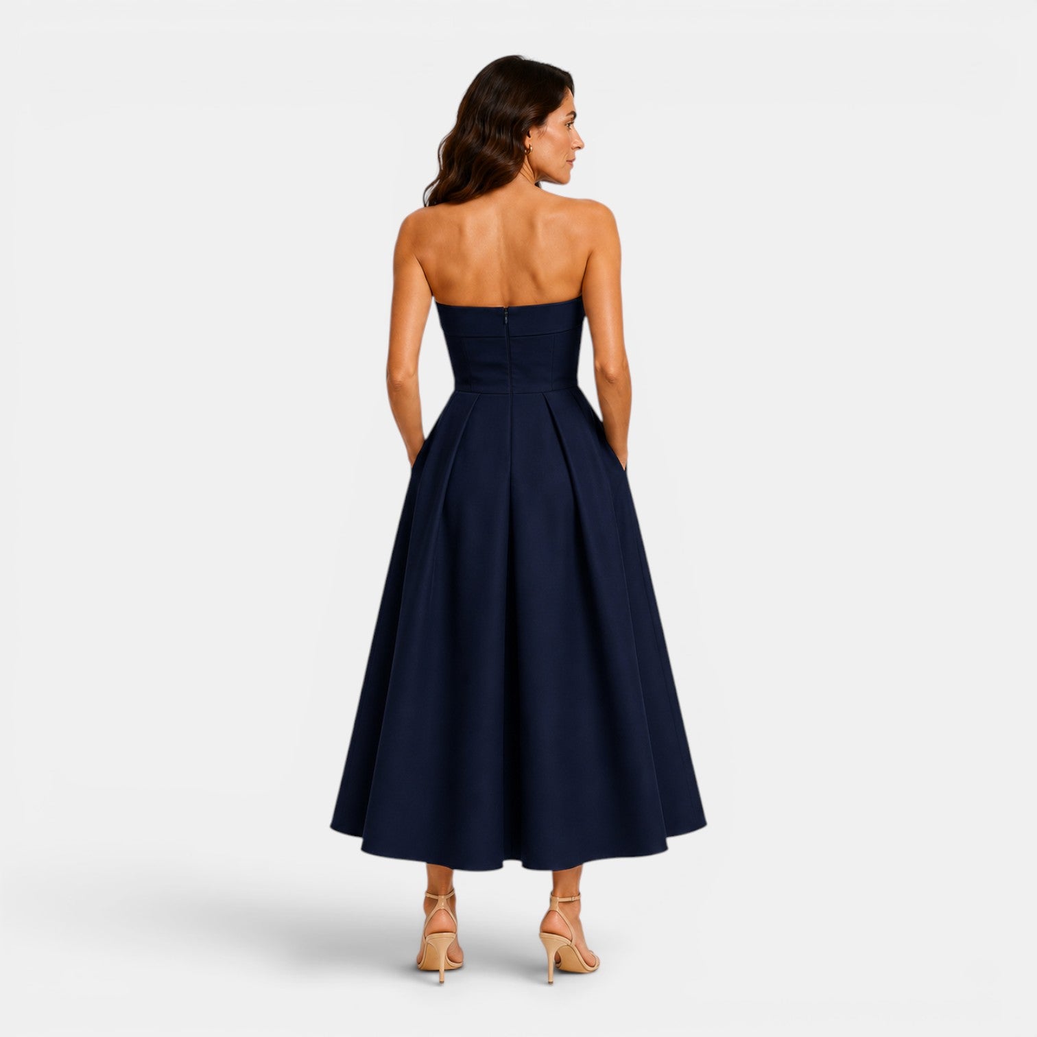 Monvaline | Women's Elegant Tube Top Dress – Pleated Formal Midi Dress