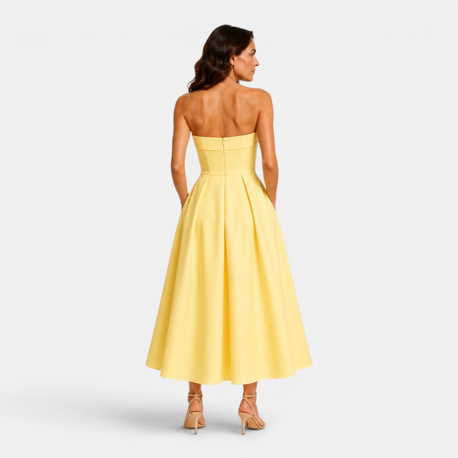 Monvaline | Women's Elegant Tube Top Dress – Pleated Formal Midi Dress