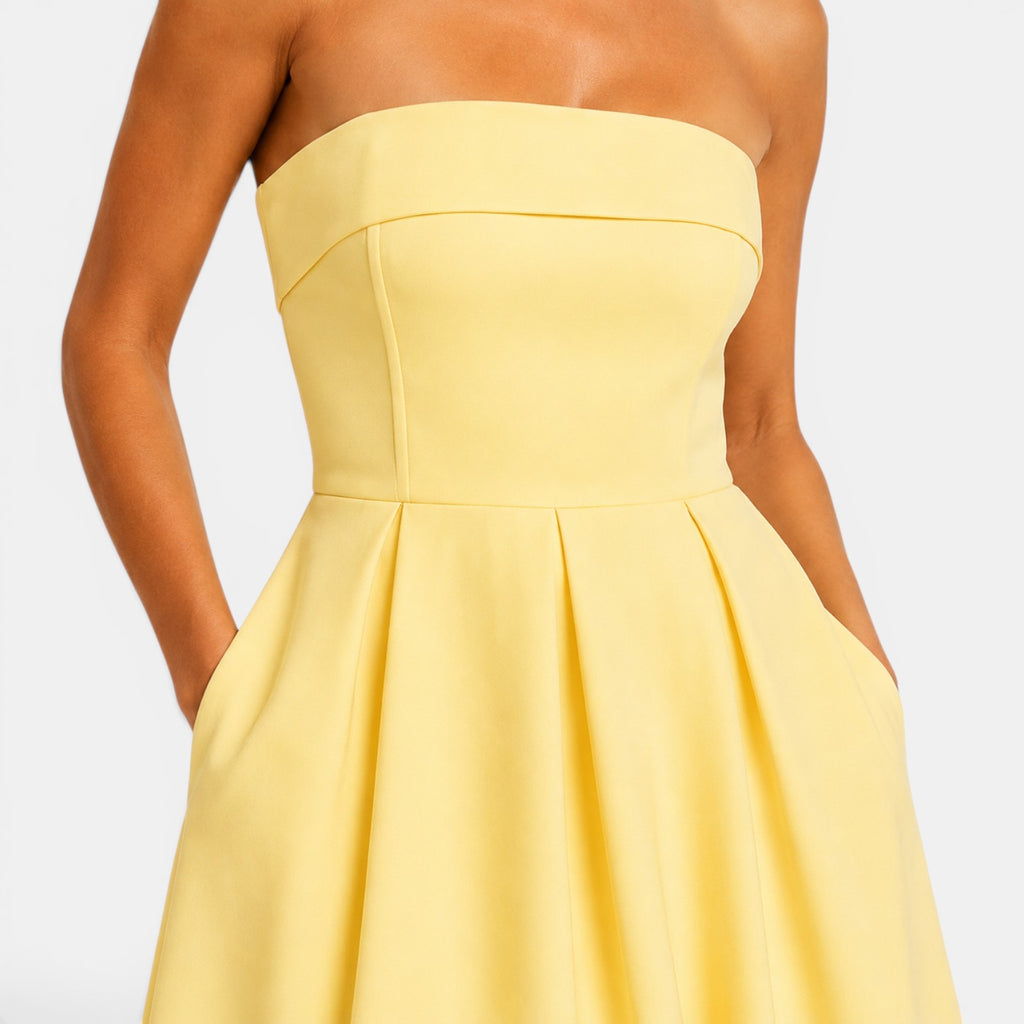 Monvaline | Women's Elegant Tube Top Dress – Pleated Formal Midi Dress