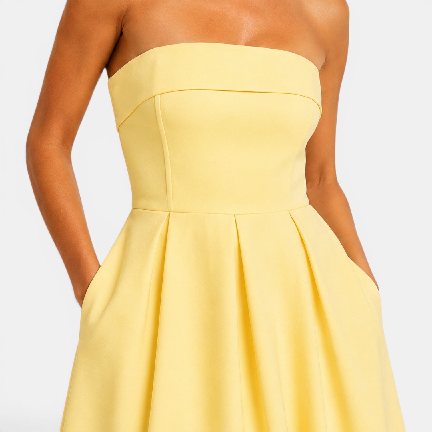 Monvaline | Women's Elegant Tube Top Dress – Pleated Formal Midi Dress