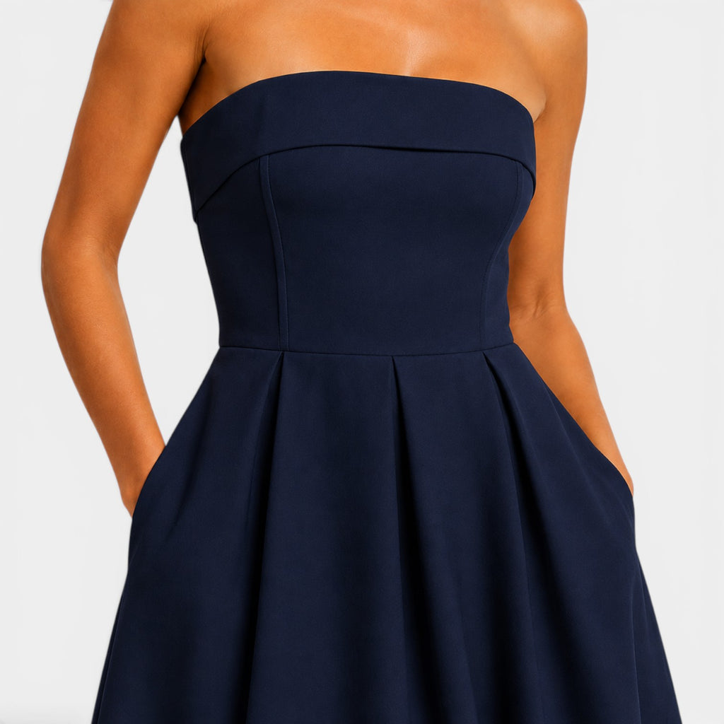 Monvaline | Women's Elegant Tube Top Dress – Pleated Formal Midi Dress
