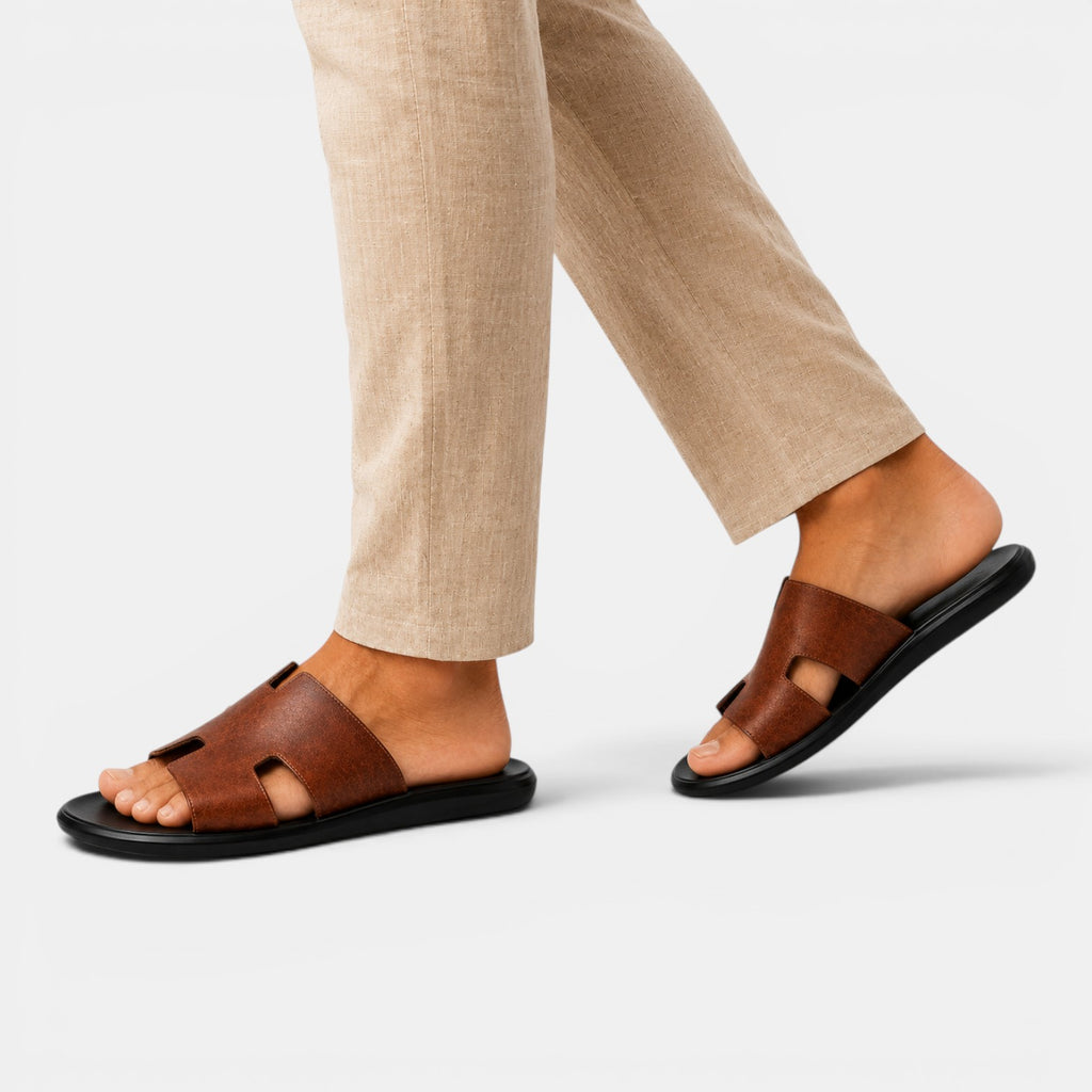 Monvaline | Men's PU Leather Flip-Flop Sandals Comfort Casual Summer Slides