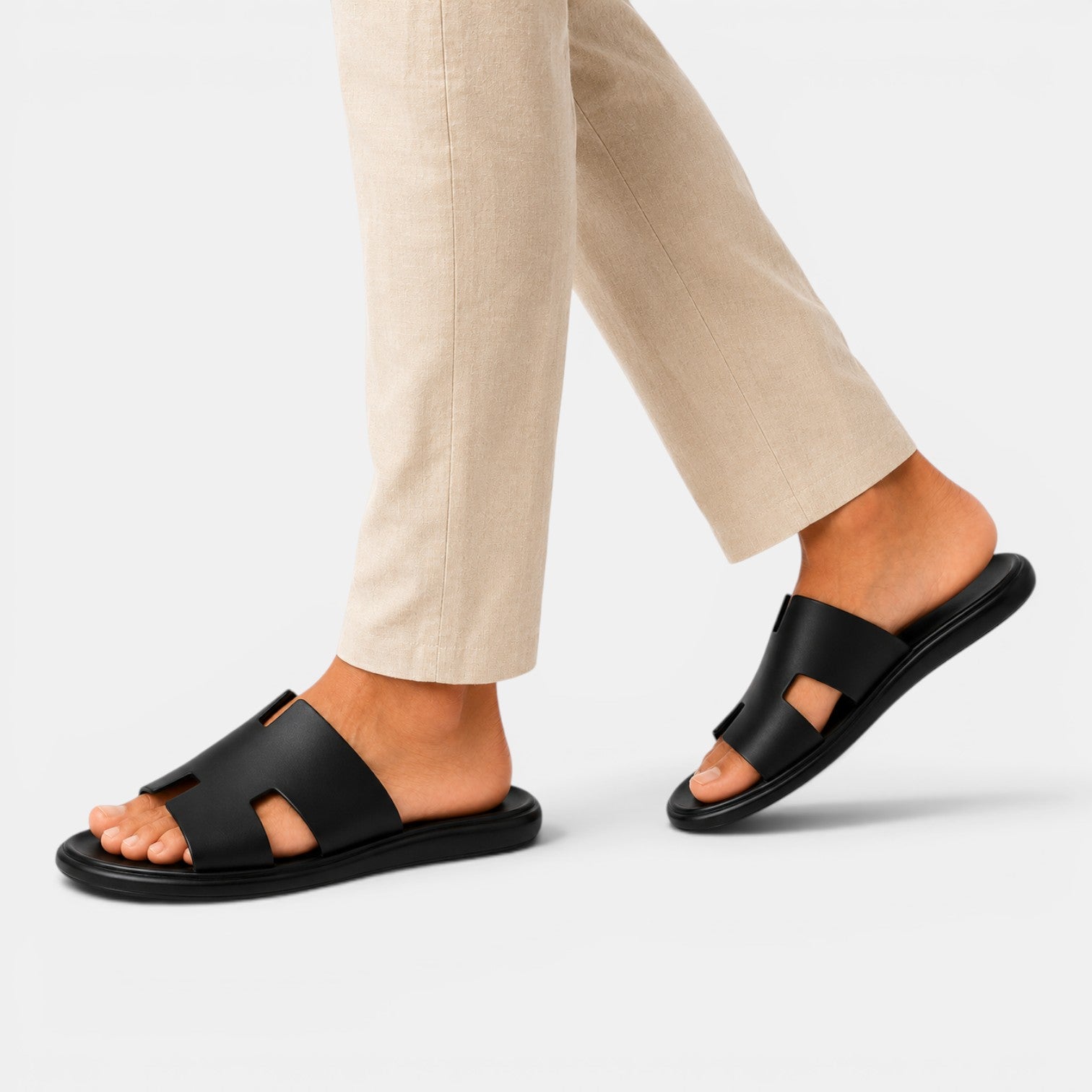 Monvaline | Men's PU Leather Flip-Flop Sandals Comfort Casual Summer Slides