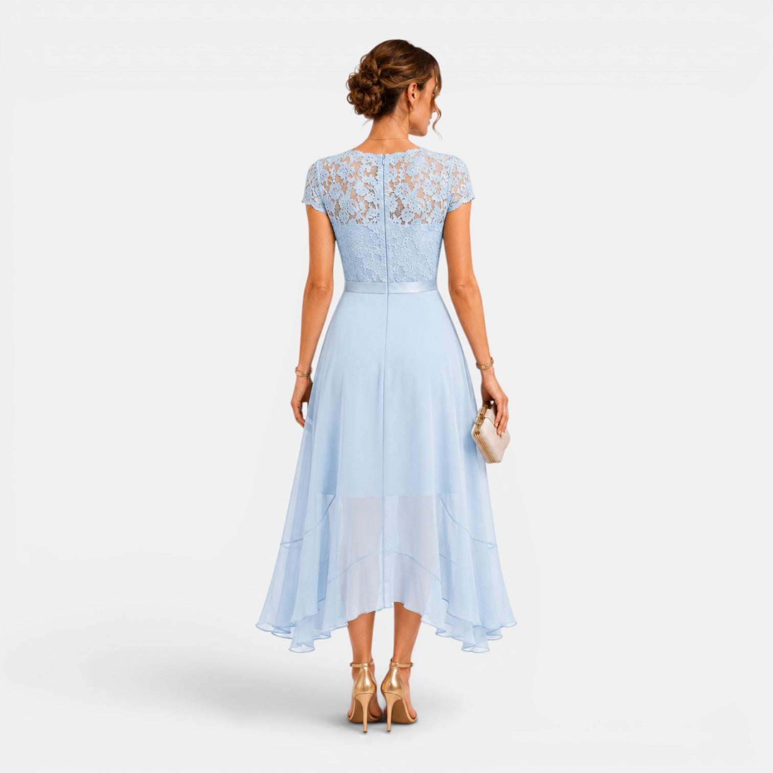 Monvaline | Women's Lace Midi Dress V-Neck Elegant A-Line High Waist Dress