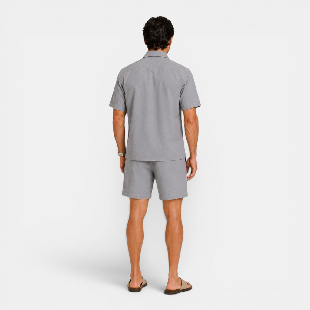 Monvaline | Men's Linen Blend Shirt and Shorts Set Breathable Summer Wear