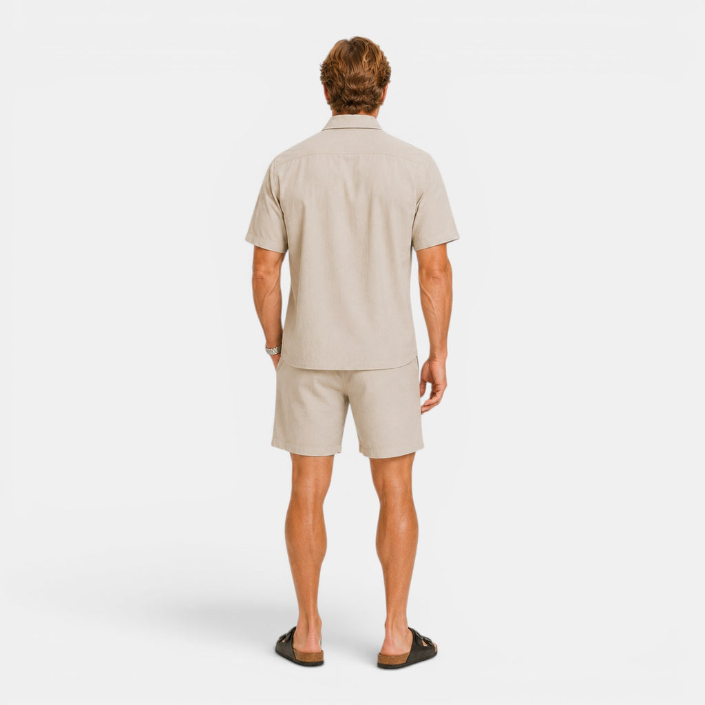 Monvaline | Men's Linen Blend Shirt and Shorts Set Breathable Summer Wear