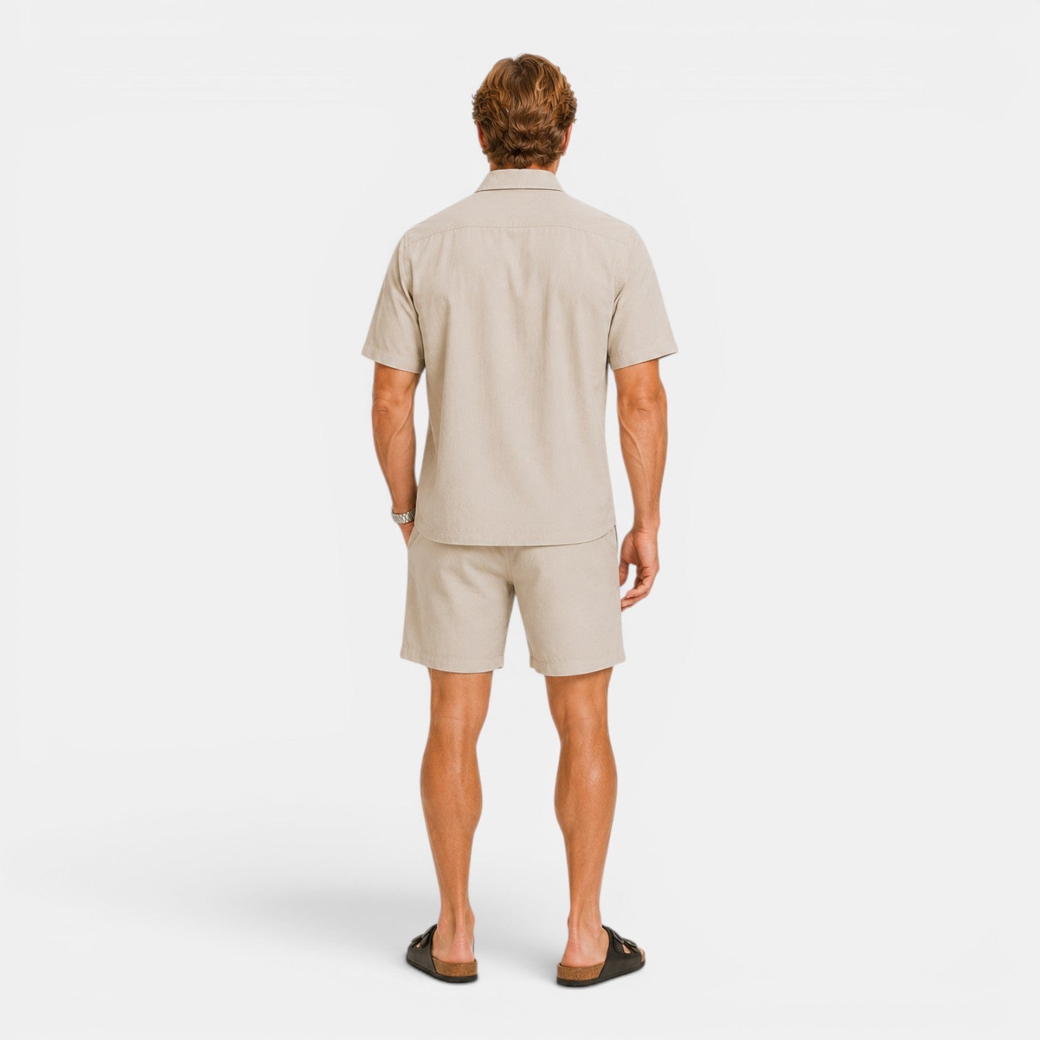 Monvaline | Men's Linen Blend Shirt and Shorts Set Breathable Summer Wear